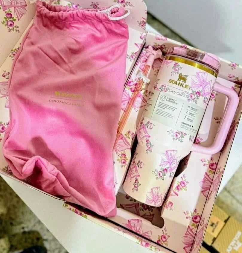 Short Title: Stanley x LoveShackFancy Quencher 40 oz Pink Butterfly Tumbler - Aifan Brands