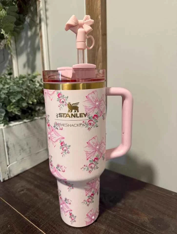 Short Title: Stanley x LoveShackFancy Quencher 40 oz Pink Butterfly Tumbler - Aifan Brands