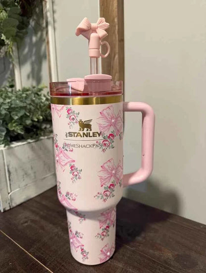 Short Title: Stanley x LoveShackFancy Quencher 40 oz Pink Butterfly Tumbler - Aifan Brands